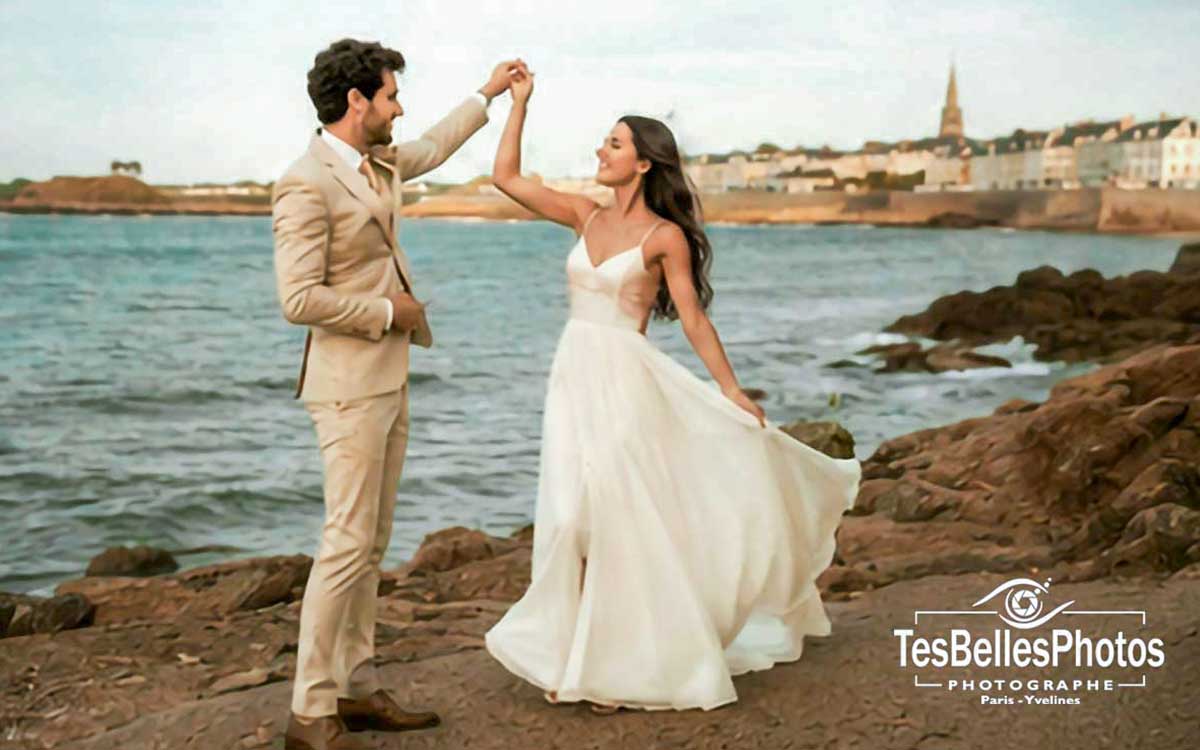 Photographe mariage Saint-Lunaire – séance couple de mariage en bord de mer