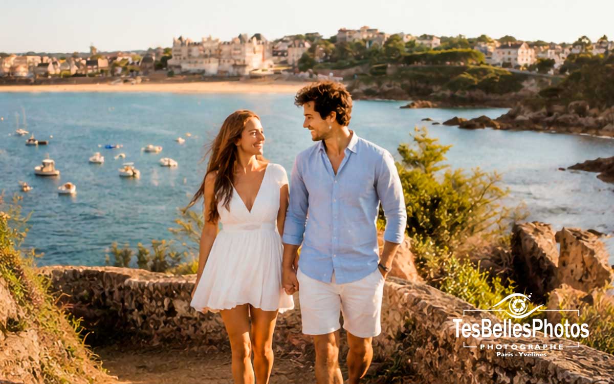 Photographe couple Saint-Lunaire – séance engagement en bord de mer