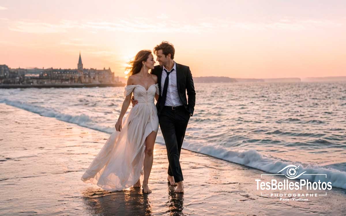 Photographe couple Saint-Malo – séance Day After romantique sur la plage