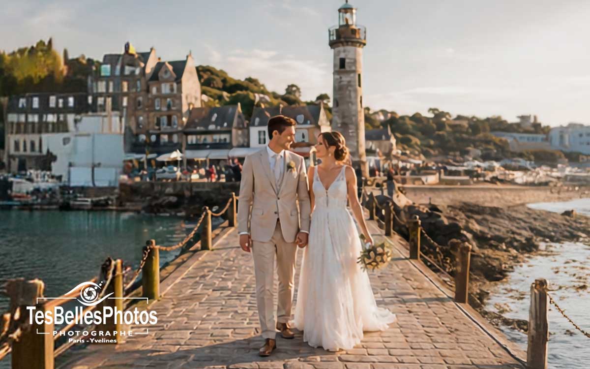 Photographe mariage Cancale – couple au port de la Houle