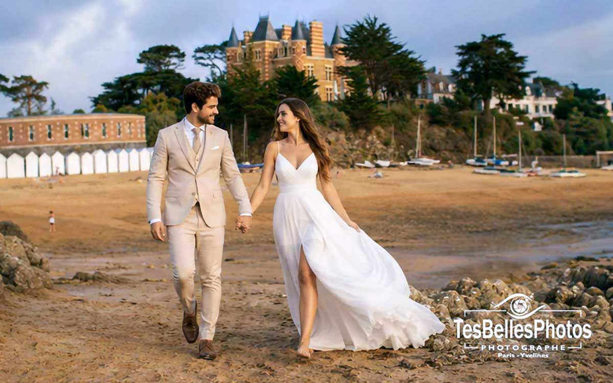 Photographe mariage à Saint-Briac-sur-Mer – séance couple naturelle sur la plage