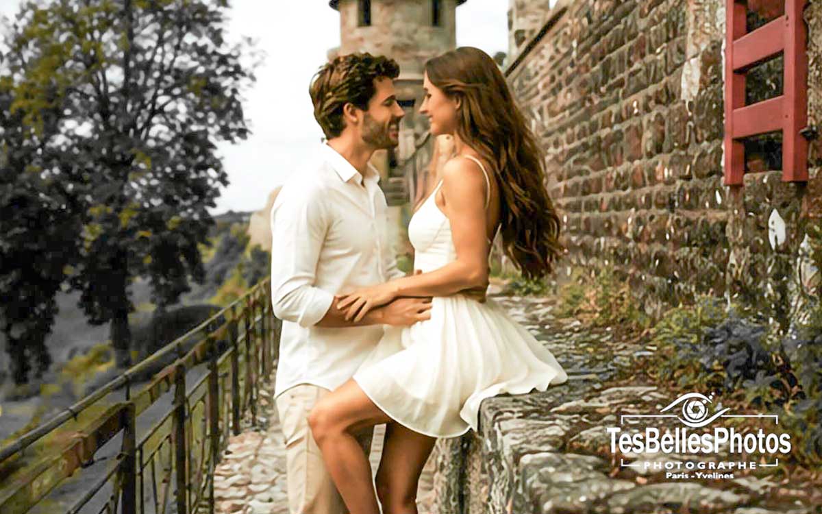 Photographe couple Fougères – séance d'engagement naturelle