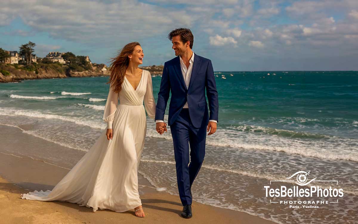 Photographe mariage Saint-Lunaire – séance Day After en bord de mer