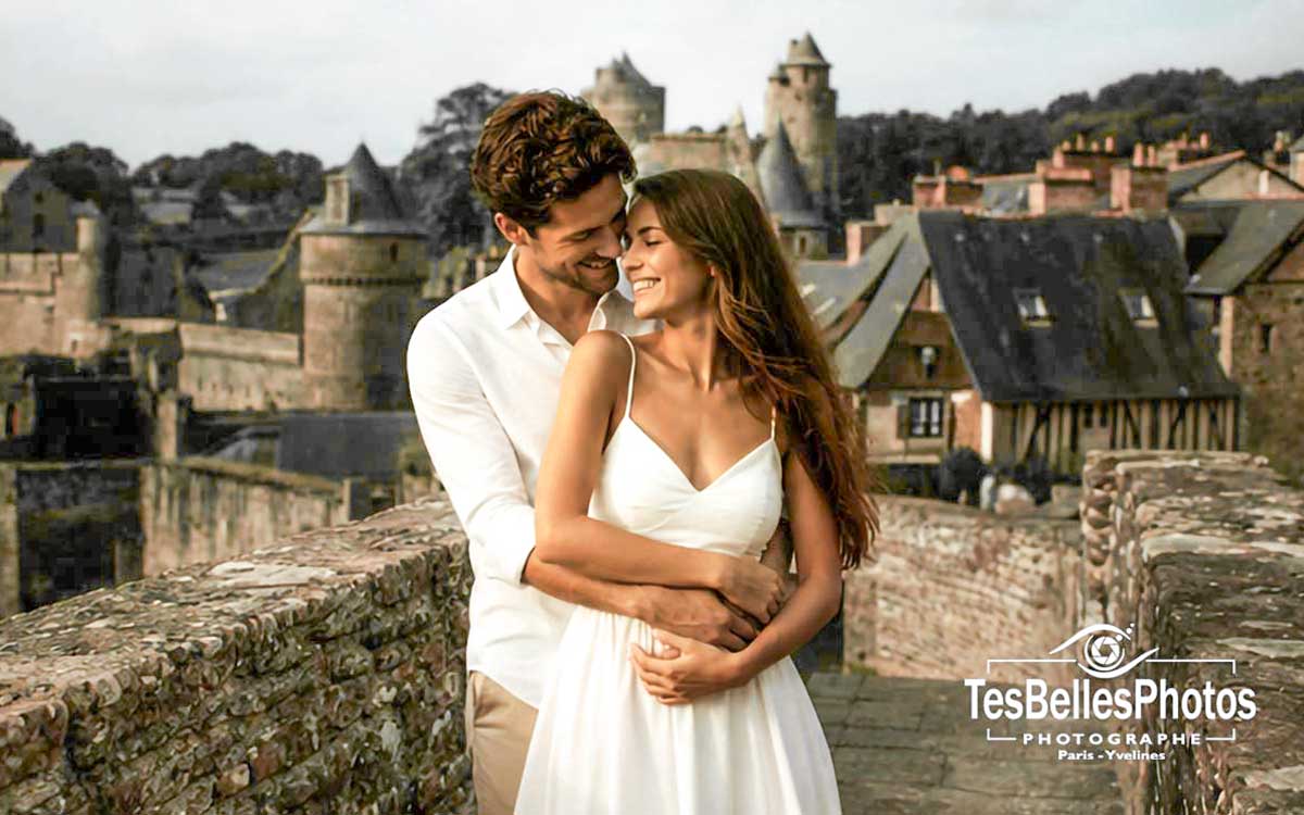 Séance engagement à Fougères couple au château de Fougères